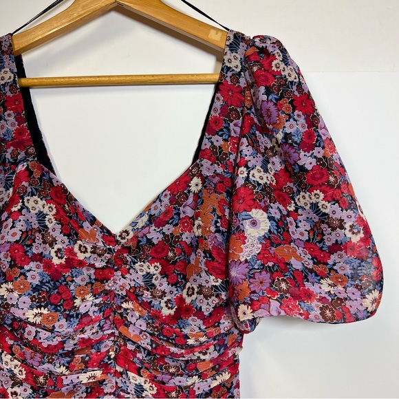 Zara Chiffon Floral Ruched Mini Dress NEW - Picture 5 of 12